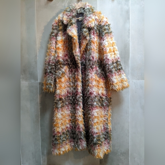 Free People Cardi Plaid Faux Fur Long Shag Coat, M - Picture 3 of 5